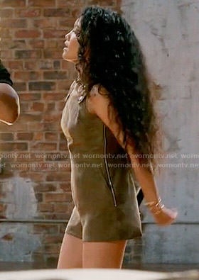 Laura's suede romper on Empire