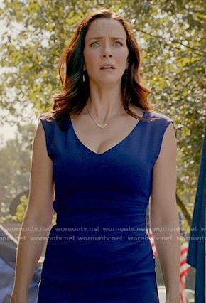 Lily's blue v-neck dress on The Vampire Diaries