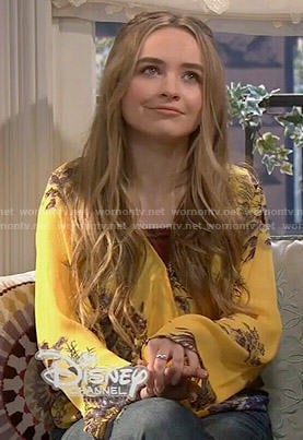Maya's yellow printed wrap blouse on Girl Meets World