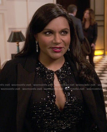 Mindy's black embellished keyhole dress on The Mindy Project