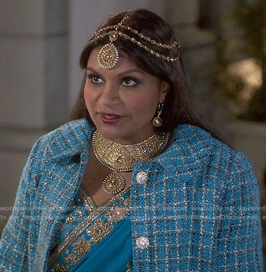 Mindy's blue tweed coat on The Mindy Project
