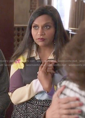 Mindy's colorblock and floral print blouse on The Mindy Project