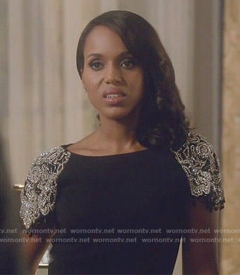 Olivia's black dress with embellished sleeves on Scandal