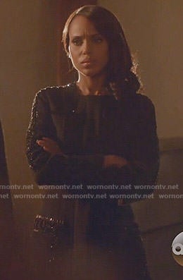 Olivia's black embellished coat on Scandal