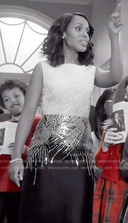Olivia's black and white metallic dress on Scandal
