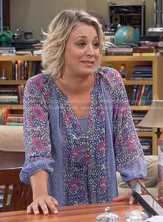Penny's blue and purple floral blouse on The Big Bang Theory