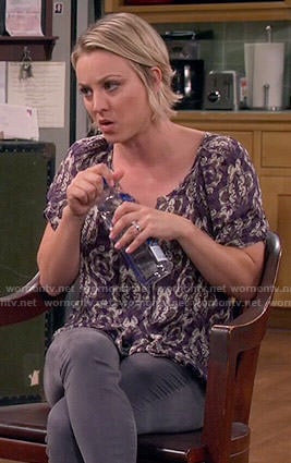 Penny's purple butterfly print top on The Big Bang Theory