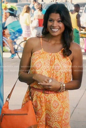 Xiomara's orange printed romper on Jane the Virgin