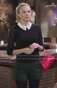 Abby's black sweater with embellished collar and green shorts on The Young and the Restless