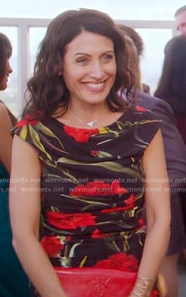 Abby's black and red floral dress on Girlfriends Guide to Divorce