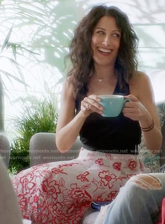 Abby's white and red floral embroidered skirt on Girlfriends Guide to Divorce