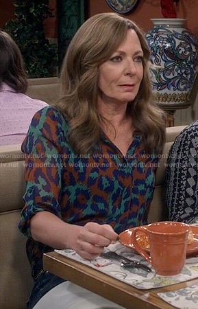 Bonnie's brown and green leopard print blouse on Mom