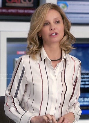 Cat's striped button front blouse on Supergirl