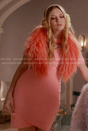 Chanel 3's coral short sleeve dress with cutouts on Scream Queens