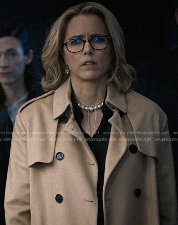 Elizabeth's camel trench coat on Madam Secretary