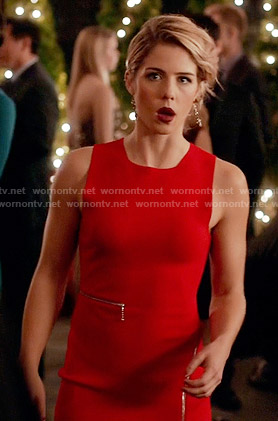 Felicity's red zip detail dress on Arrow