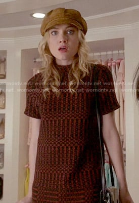 Grace's orange patterned short sleeve shift dress on Scream Queens