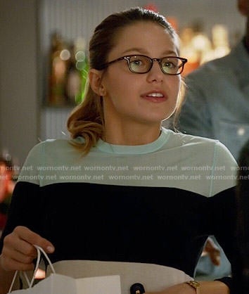 Kara's blue colorblock sweater on Supergirl