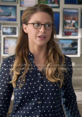 Kara's navy polka dot shirt on Supergirl