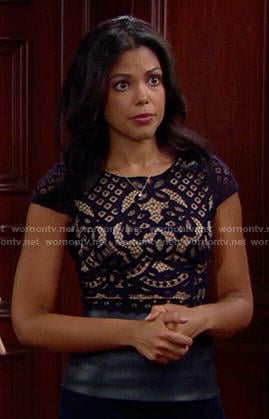 Maya's lace and leather top on The Bold and the Beautiful