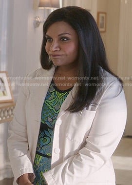 Mindy's blue and green patterned dress on The Mindy Project