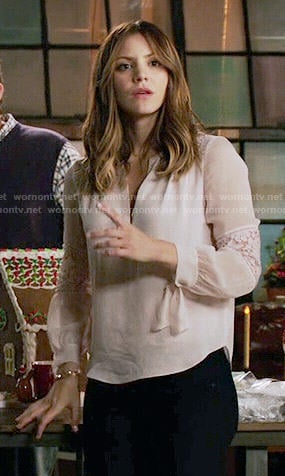 Paige's blouse with lace inset sleeves on Scorpion