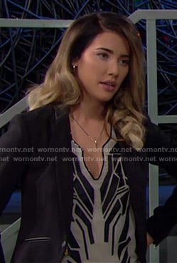 Steffy's white top with black leather geometric pattern on The Bold and the Beautiful