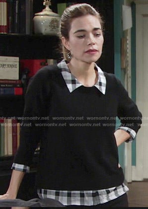 Victoria's black sweater and checked shirt on The Young and the Restless