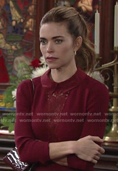 Victoria's red collared dress with lace inset on The Young and the Restless