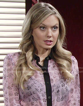 Abby's pink printed shirt with black trim on The Young and the Restless
