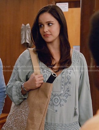Amy's sage green peasant blouse on Brooklyn Nine-Nine