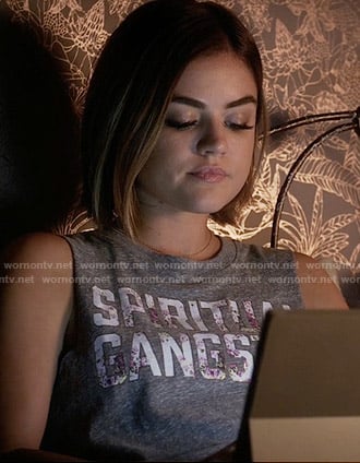 Aria's Spiritual Gangster tank top on Pretty Little Liars