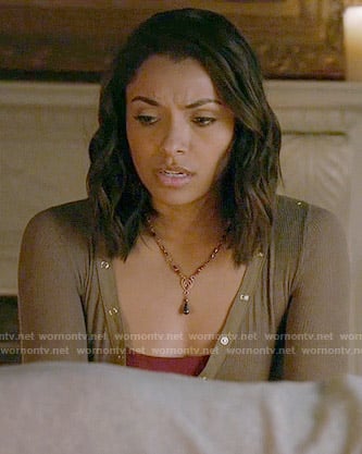 Bonnie's khaki  henley on The Vampire Diaries