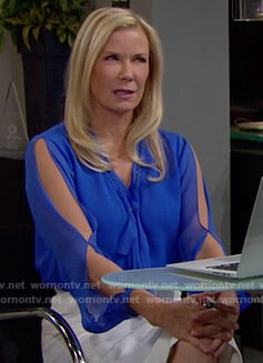 Brooke's blue split-sleeve blouse on The Bold and the Beautiful
