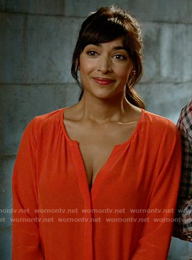 Cece's red split-neck romper on New Girl