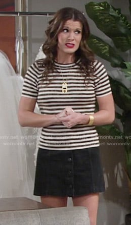 Chelsea's striped top and button front skirt on The Young and the Restless
