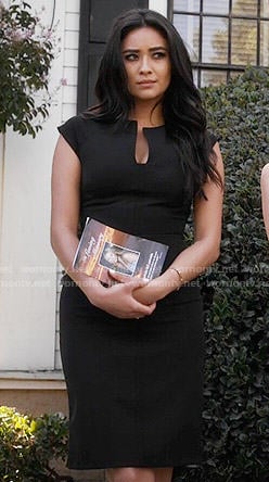 Emily's black split-neck dress on Pretty Little Liars