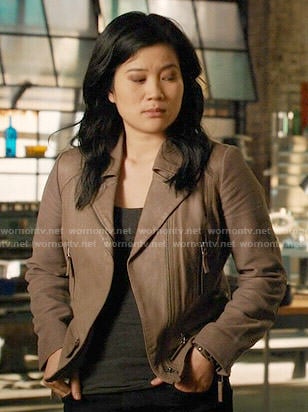 Happy's taupe leather and suede jacket on Scorpion