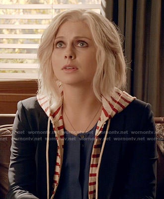 Liv's red striped hoodie and blazer combo on iZombie