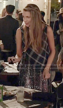 Liza's checked top with asymmetric fringe on Younger