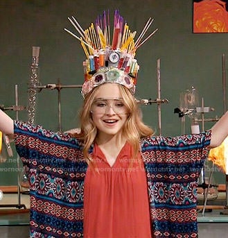 Maya's red top and printed kimono on Girl Meets World