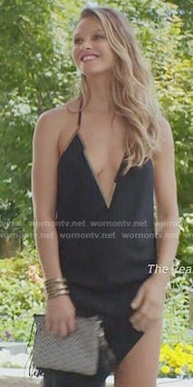 Phoebe's black asymmetrical deep v-neck dress on Girlfriends Guide to Divorce