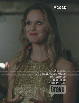 Phoebe's gold mini dress on Girlfriends Guide to Divorce
