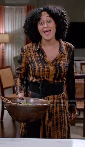 Rainbow's orange tie dyed shirtdress on Black-ish