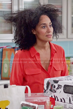 Rainbow's red button down shirt on Black-ish
