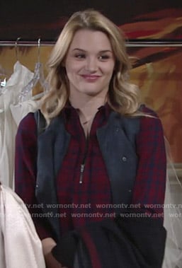 Summer's red plaid zip-neck shirt on The Young and the Restless