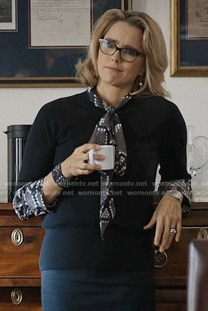 Elizabeth's dotted snake print blouse on Madam Secretary
