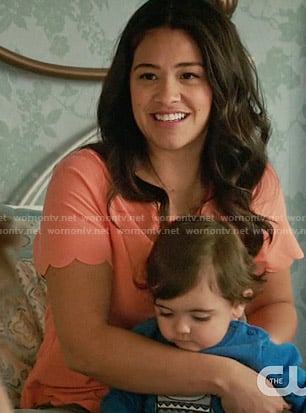 Jane's coral scalloped trim top on Jane the Virgin