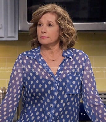 Vanessa's blue dotted print blouse on Last Man Standing