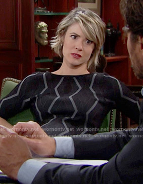 Caroline's black chevron print dress on The Bold and the Beautiful